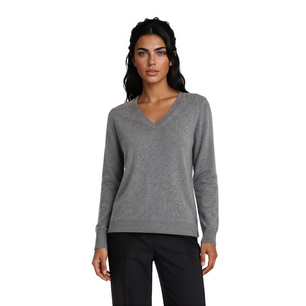 Nordstrom 100% Cashmere Sweater Women's Size‎ Large V-Neck Gray